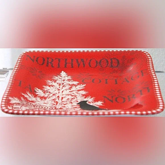 222 FIFTH “NORTHWOOD COTTAGE” SALAD PLATE WHITE CHRISTMAS
